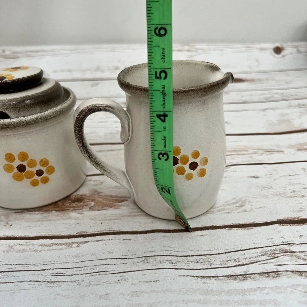 Vintage Creamer and Sugar Bowl Set Yellow Floral Stoneware Retro Farmhouse OS